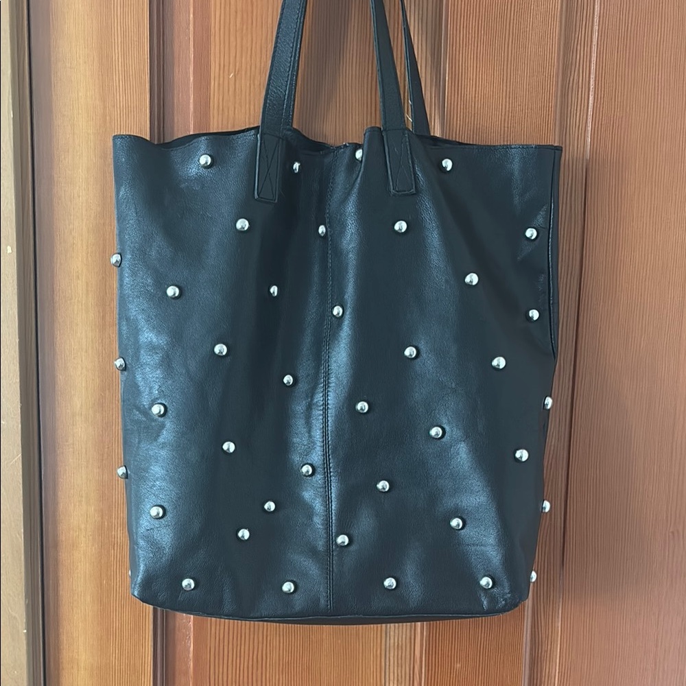 TOPSHOP Black Leather Studded Tote Bag